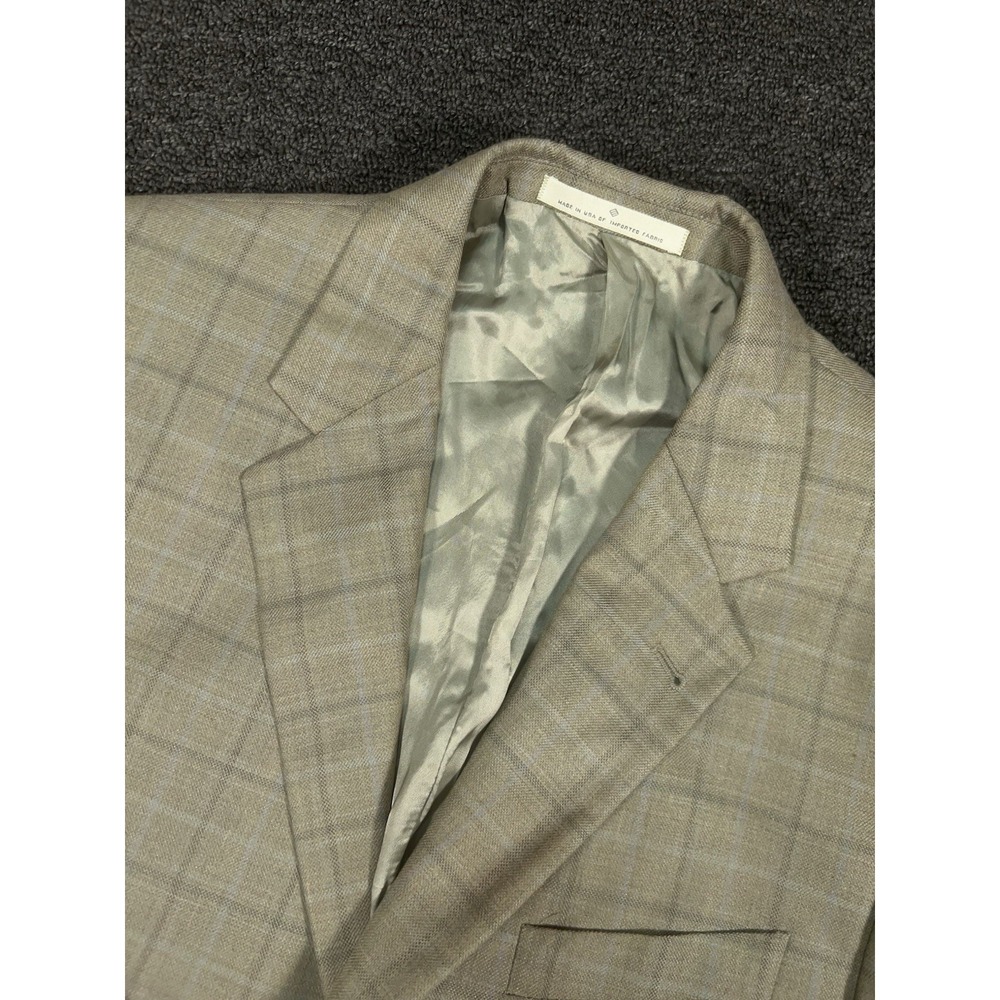 Joseph Abboud Blazer Jacket Men's 40L Beige Windowpane Check Silk Wool Old Money
